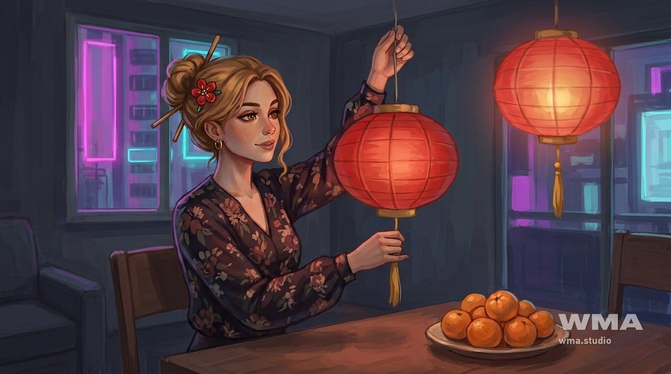 Китайский Новый год в вебкаме: красные фонарики и праздничное оформление стрима