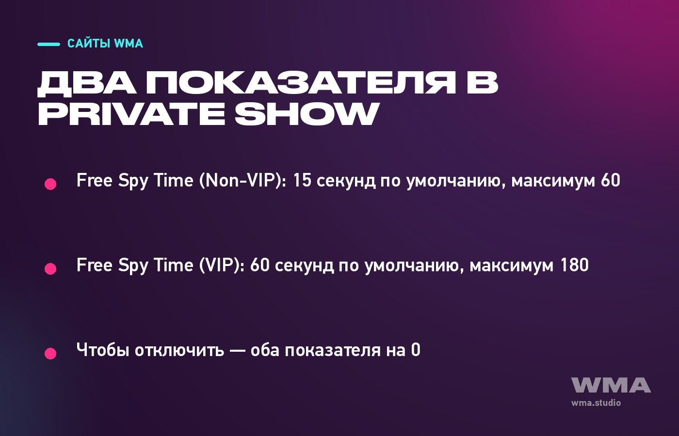 Два показателя Free Spy Time в настройках Private Show