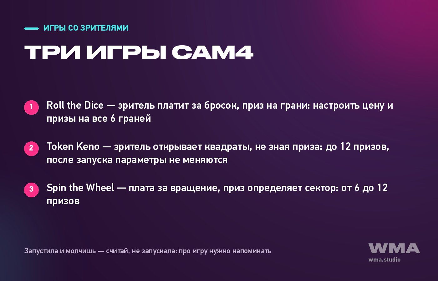 Игры Cam4 для модели: кости, кено и колесо одним экраном